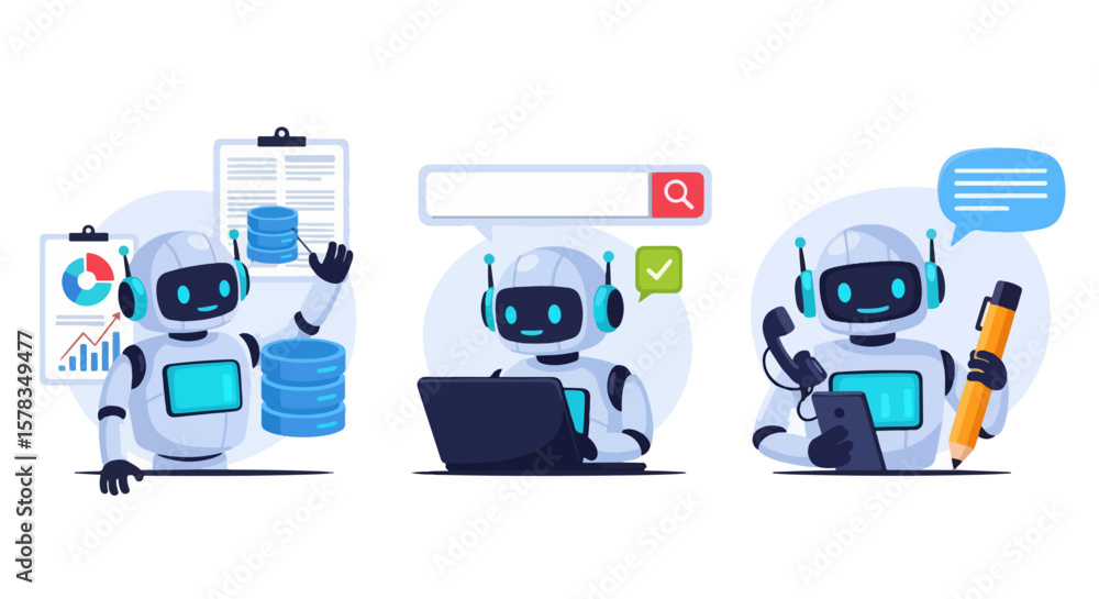 Poster multitasking robot illustration ai automation modern tech