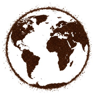 Coffee Bean Earth - A world map depicted in coffee beans showcases global coffee culture and trade.