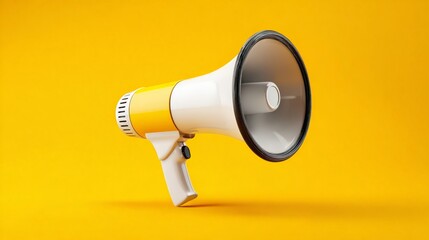 A vibrant megaphone on a yellow background, symbolizing communication and outreach.