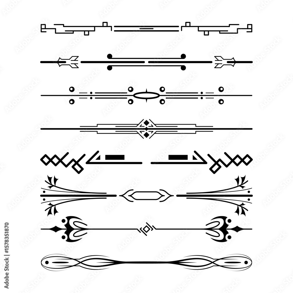 Poster set black simple line collection doodle border elements vector design style sketch isolated illustra