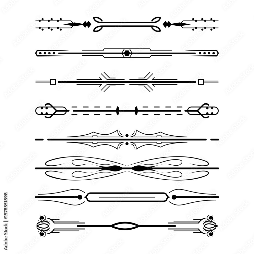 Poster set black simple line collection doodle border elements vector design style sketch isolated illustra