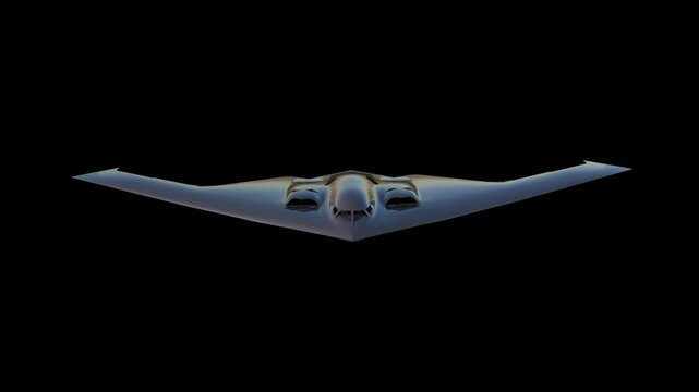 Animation Northrup Grumman B2 Spirit bomber aircraft for military and aviation designs, aerospace technology, defense industry concepts, air force illustrations. 3D Rendering
