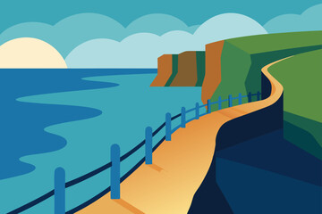 Scenic Coastal Trail with Fence and Distant Sea