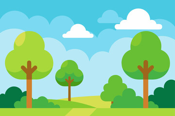 Obraz premium Flat Cartoon Landscape With Fluffy Trees