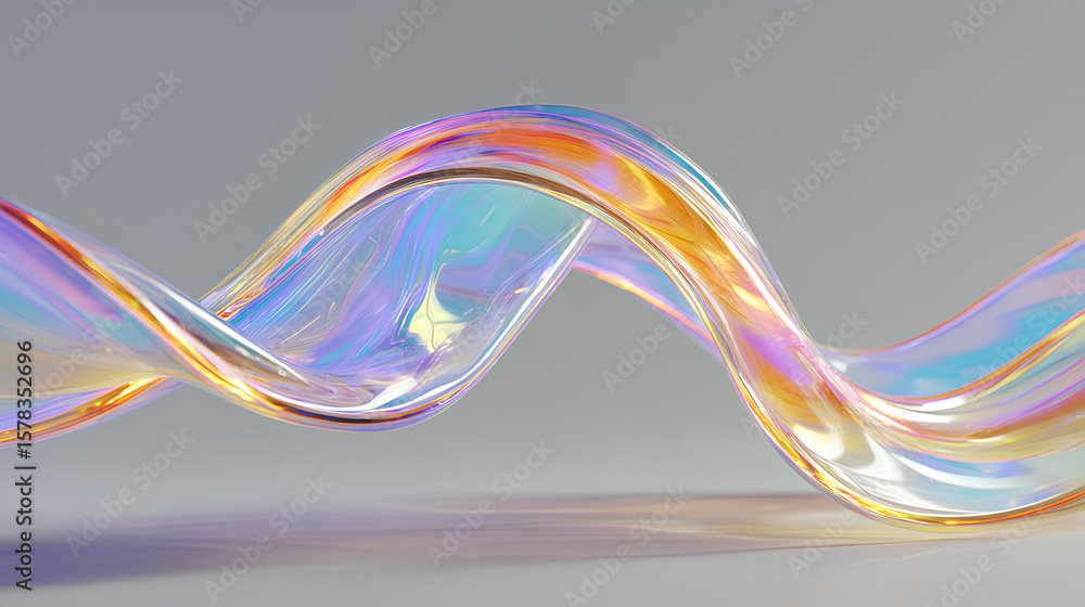 Aufkleber 3d abstract liquid glass transparent clear ribbon wave line render. chromatic fluid flow curve shape
