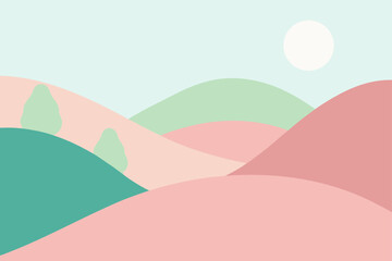 pastel toned hills with minimal line trees