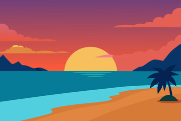 Obraz premium tranquil beach at sunset with calm sea