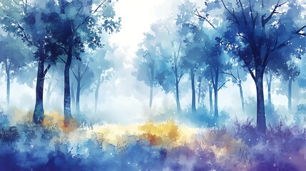 Misty forest pathway watercolor painting