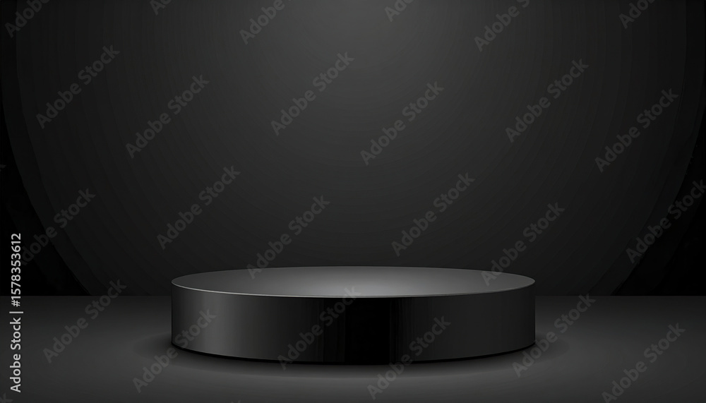 Poster black round podium on dark background with soft lighting for product display