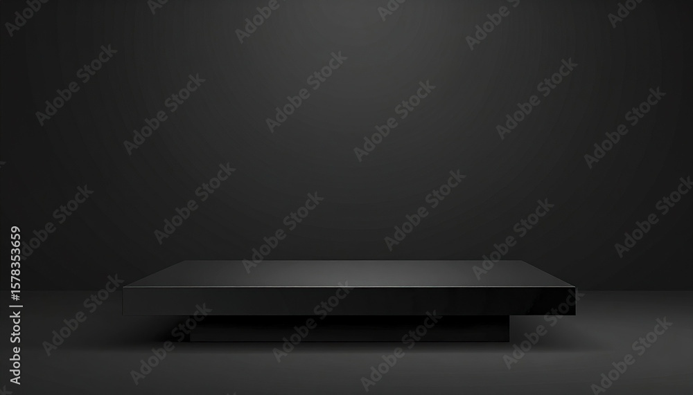 Poster black table on black background with modern minimalistic design and smooth surface