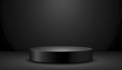 Black round podium on dark background with soft lighting for product display