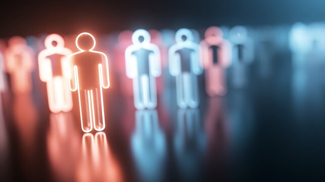 Digital representation of glowing human figures creating a futuristic atmosphere.