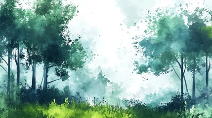 Misty forest watercolor painting