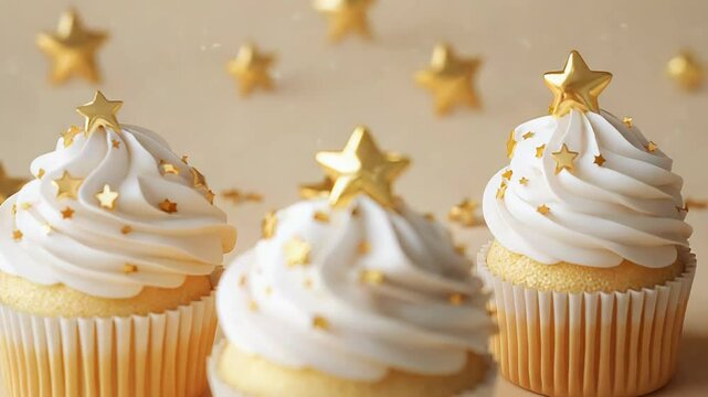 Delicious cupcakes decorated with golden stars celebrating special occasion