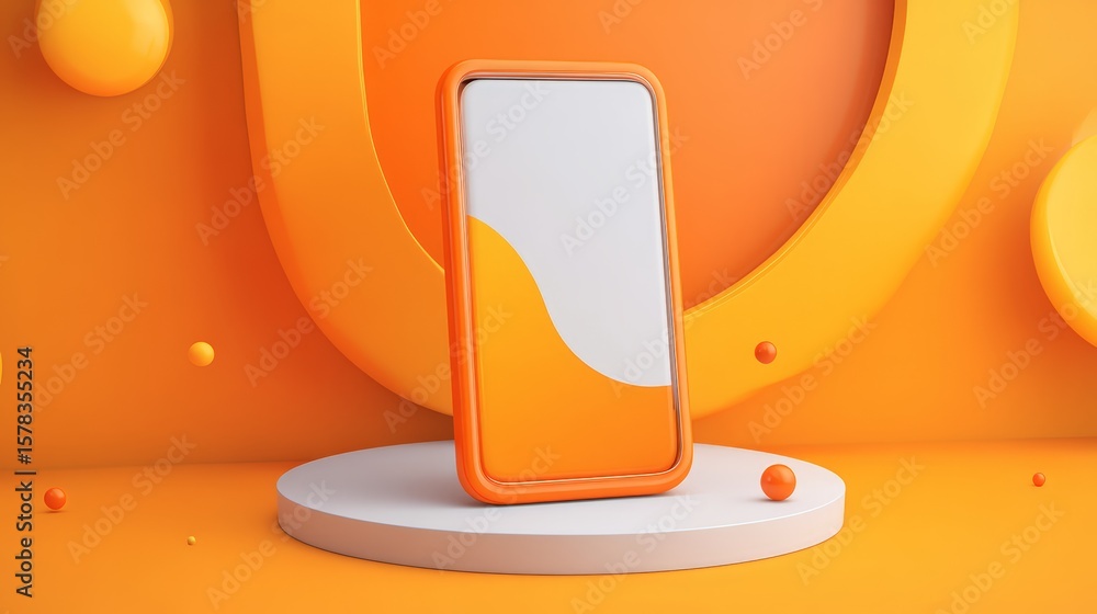 Poster modern smartphone design with vibrant orange elements on a minimalist display.