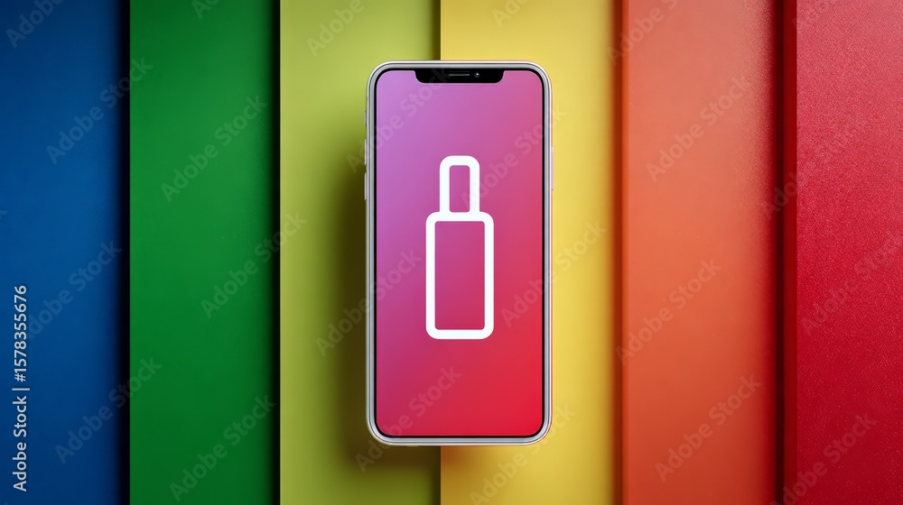 Poster smartphone with app icon displayed on colorful background for digital themes.