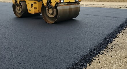 Asphalt roller compacting road