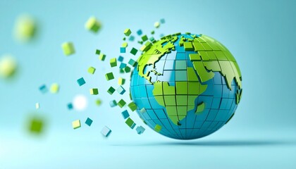 The process of green and blue squares coming together to form the shape of the Earth