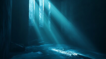 Mysterious interior with light rays