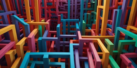 Bright Abstract 3D Colorful Maze with Geometric Shapes for Modern Design, Digital Art, and Visual Concepts