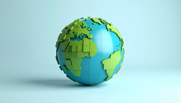 The process of green and blue squares coming together to form the shape of the Earth