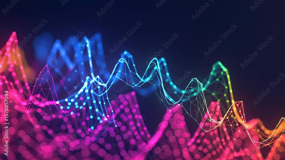 Aufkleber a vibrant 3d digital graph with neon-colored connected lines and peaks on a dark background, represe