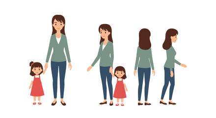 Fototapeta premium Mother and Child Character Sheet Vector Illustration