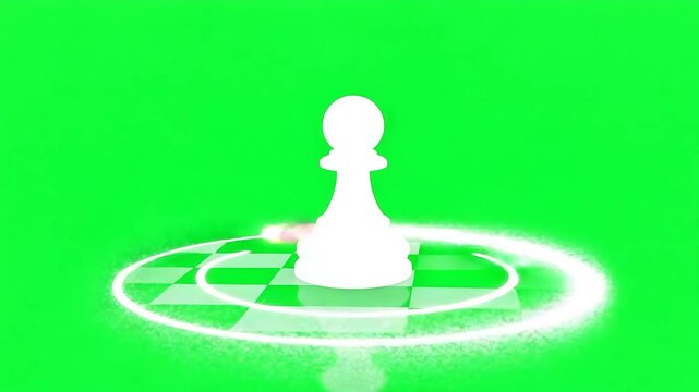White Chess Pawn on Glowing Green Chessboard Background