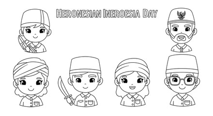 Diverse cartoon characters celebrating heronesian ineroesia day isolated on transparent background