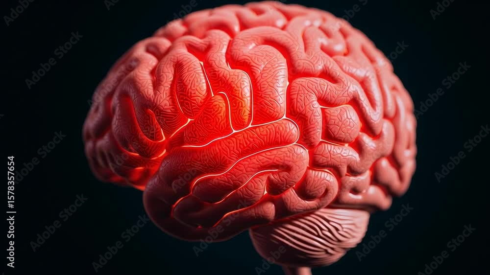 Poster a detailed, glowing human brain is shown isolated against a dark background, emphasizing its structu