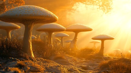 Mushroom forest sunlight