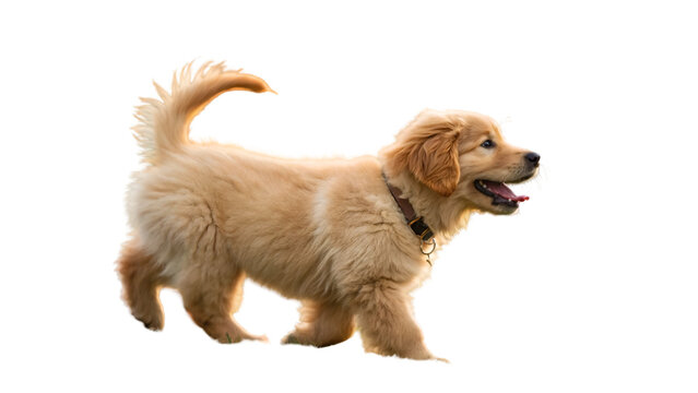 Golden retriever puppy walking cute happy dog pet animal canine breed adorable domestic friend family  isolated on transparent background - Powered by Adobe