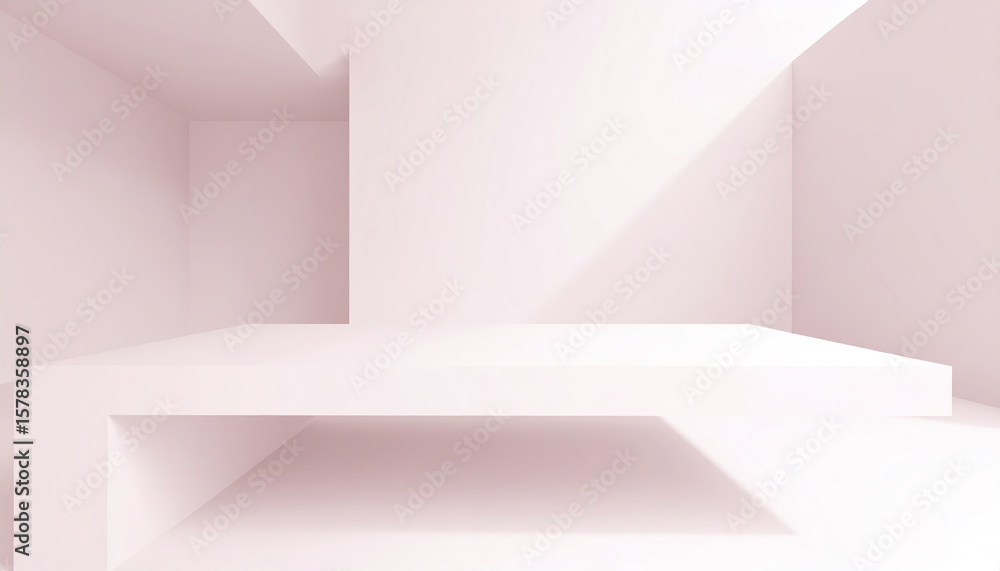 Poster minimalist empty geometric interior with soft pink tones and smooth surfaces creating calm mood