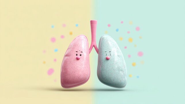 Cartoon Lungs Express Runny Nose Emotion on Pastel Background With a Clean Right Side - Powered by Adobe