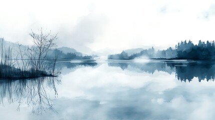 Misty lake landscape
