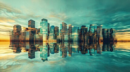 inverted city skyline under ocean