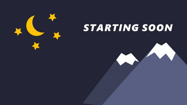 Animated Blue Stream Starting Soon Night Mountains and Moon with Stars 