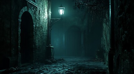 Mysterious night alleyway