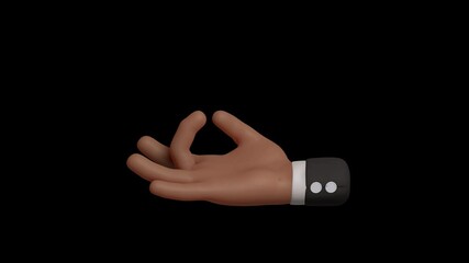 Seamless 4K loop of black skin meditation hand gesture in black sleeve. 3D emoji cartoon animation render with alpha transparent background. - Powered by Adobe