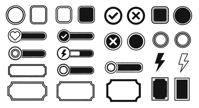 Buttons and progress bars for interface design elements. User interface, web design, app icons, form shapes