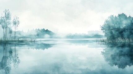 Misty lake morning scene