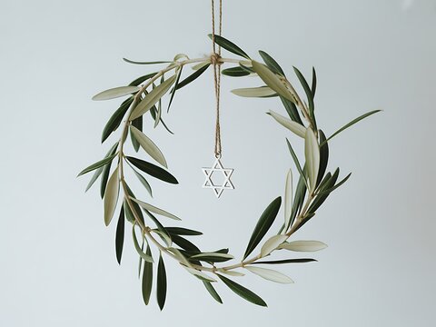 Olive Branch Wreath with Star of David: A Symbol of Peace and Faith Yom Kippur