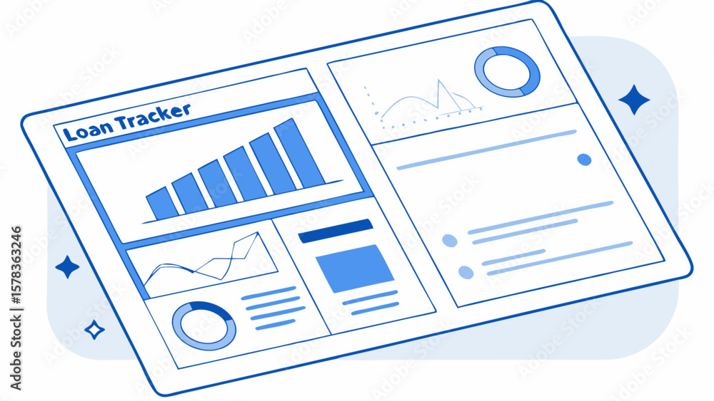 Poster loan tracker dashboard with financial charts and graphs isolated on white background