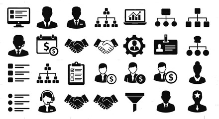 Business icons showing management and hierarchy structure. Corporate organization, leadership, management, human resources.