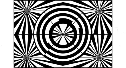 Abstract design with bold black and white shapes. Optical illusion, pattern, art, geometry, shapes.