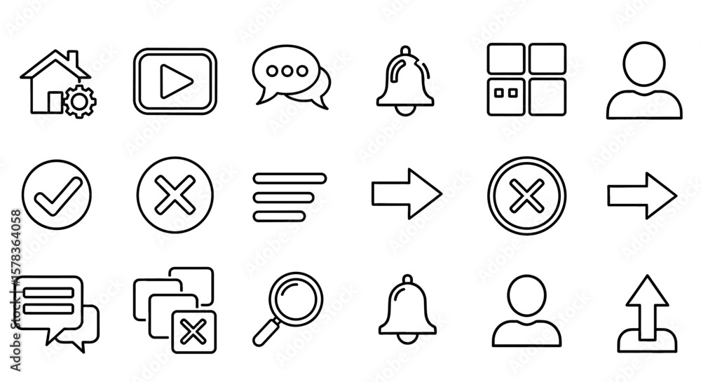 Fototapete set of basic interface icons. ui design elements for web applications, digital navigation and user e