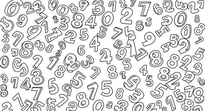 Scattered numbers background illustration. Random digits, math, numeracy, school, education, counting.