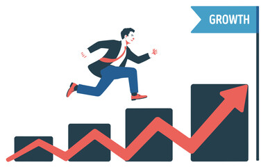 Businessman running up increasing bar graph towards a growth flag representing success and progress ai generated vector design