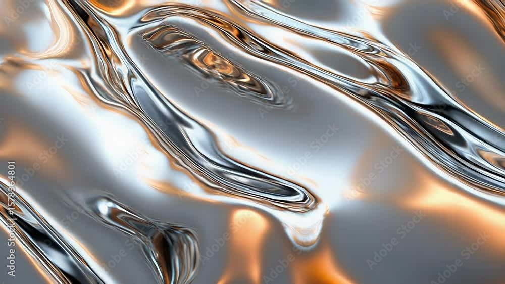 Poster metallic liquid surface creating wavy pattern with golden reflections