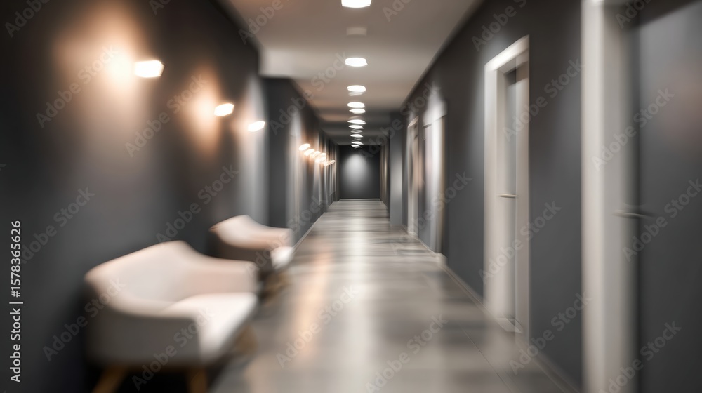 Poster a modern hallway with stylish lighting and minimalistic design, creating an inviting atmosphere in a